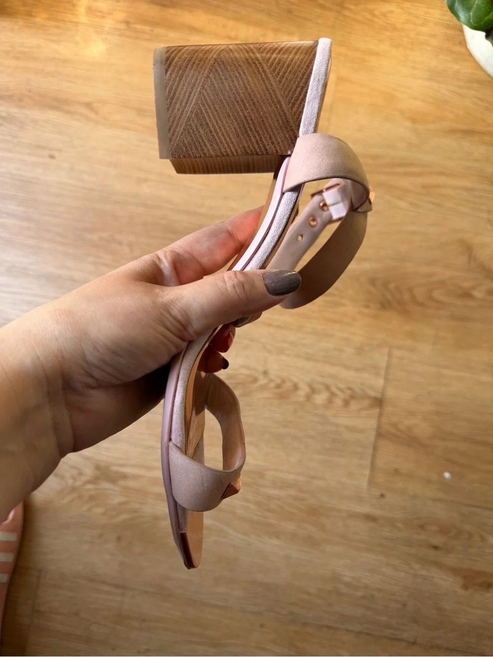 Ted Baker Brown Leather Block Heel Ankle-Strap Sandal